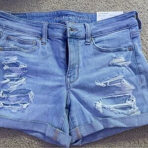 American Eagle Outfitters Blue Distressed Jean Shorts